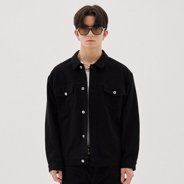 Washed Peach Trucker Jacket (Black)：圖片 3