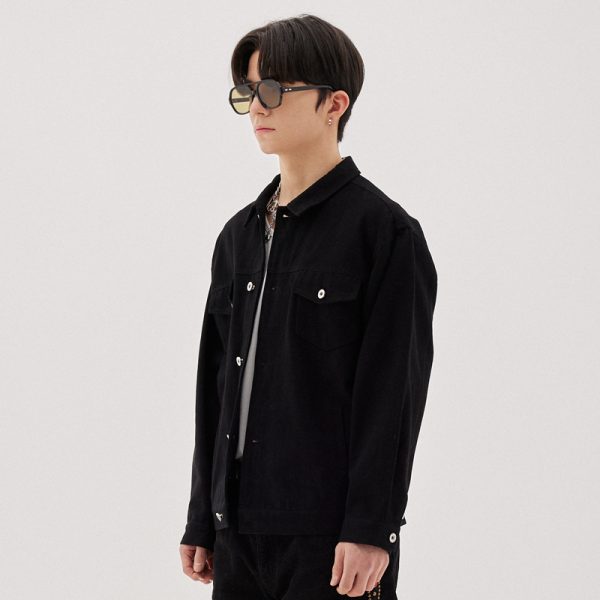 Washed Peach Trucker Jacket (Black)：圖片 4